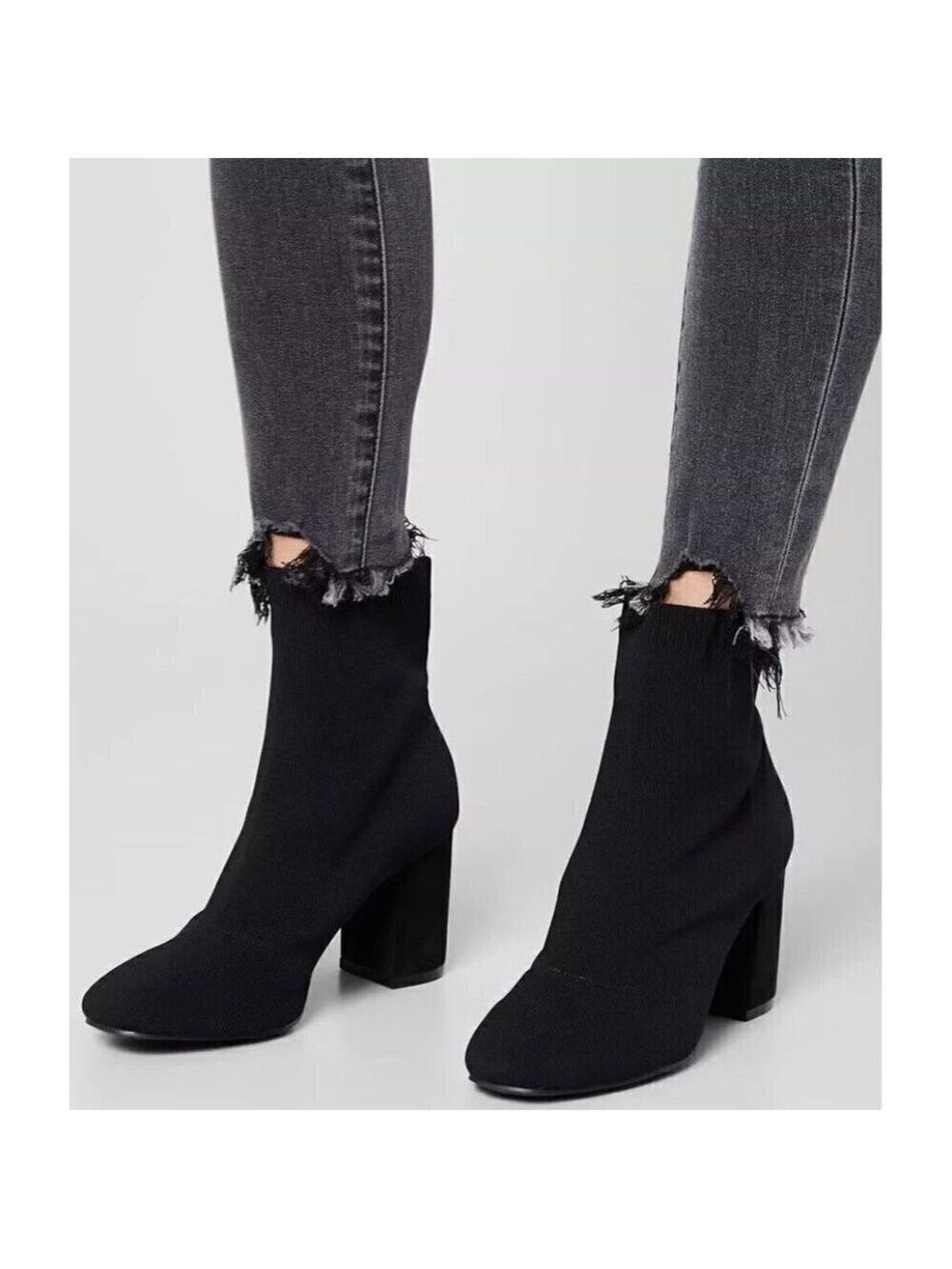 MIA "Erika" BNWT block heel knit sock ankle Boot Womens Size 10 black NEW